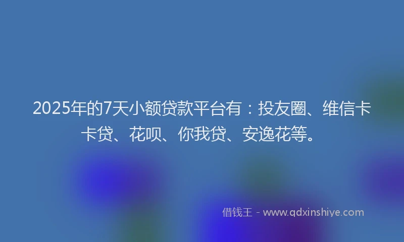 2025年的7天小额贷款平台有：投友圈、维信卡卡贷、花呗、你我贷、安逸花等。