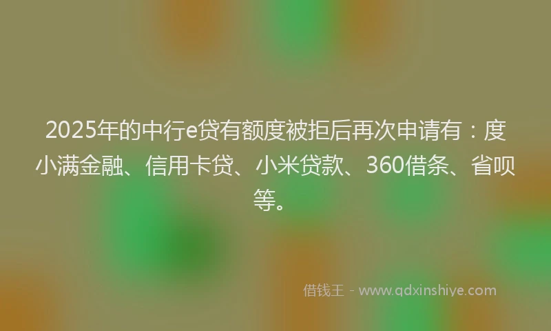 2025年的中行e贷有额度被拒后再次申请有：度小满金融、信用卡贷、小米贷款、360借条、省呗等。