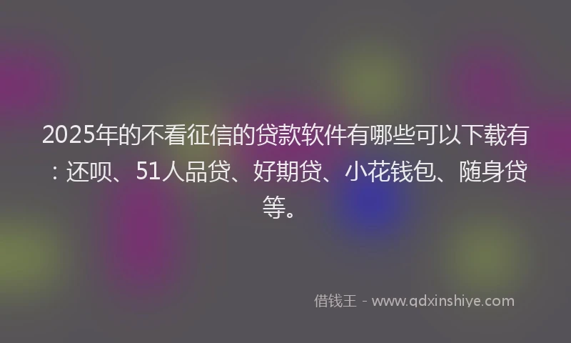 2025年的不看征信的贷款软件有哪些可以下载有：还呗、51人品贷、好期贷、小花钱包、随身贷等。