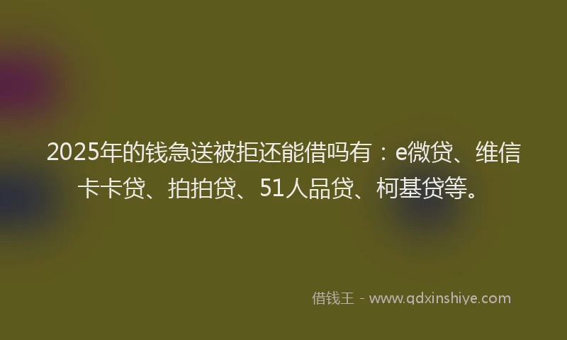 2025年的钱急送被拒还能借吗有：e微贷、维信卡卡贷、拍拍贷、51人品贷、柯基贷等。