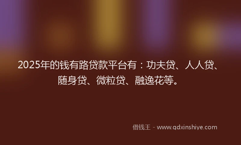 2025年的钱有路贷款平台有：功夫贷、人人贷、随身贷、微粒贷、融逸花等。