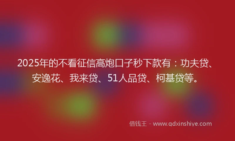 2025年的不看征信高炮口子秒下款有：功夫贷、安逸花、我来贷、51人品贷、柯基贷等。
