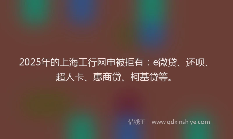 2025年的上海工行网申被拒有：e微贷、还呗、超人卡、惠商贷、柯基贷等。