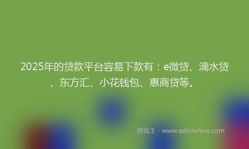 2025年的贷款平台容易下款有：e微贷、滴水贷、东方汇、小花钱包、惠商贷等。