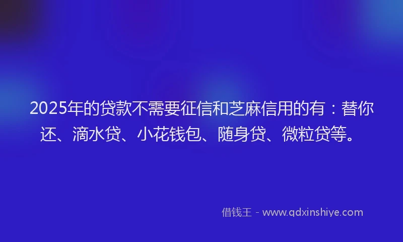 2025年的贷款不需要征信和芝麻信用的有：替你还、滴水贷、小花钱包、随身贷、微粒贷等。
