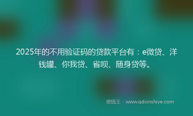2025年的不用验证码的贷款平台有：e微贷、洋钱罐、你我贷、省呗、随身贷等。