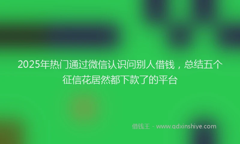 2025年热门通过微信认识问别人借钱，总结五个征信花居然都下款了的平台