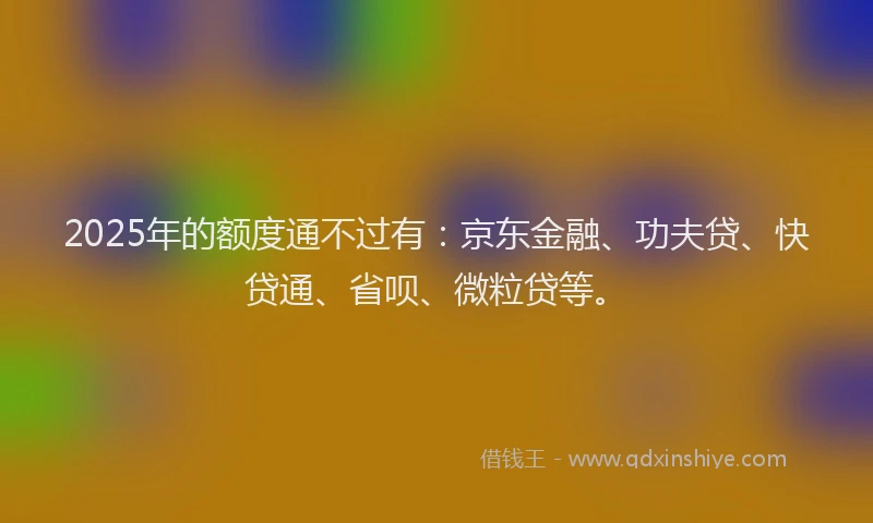 2025年的额度通不过有：京东金融、功夫贷、快贷通、省呗、微粒贷等。