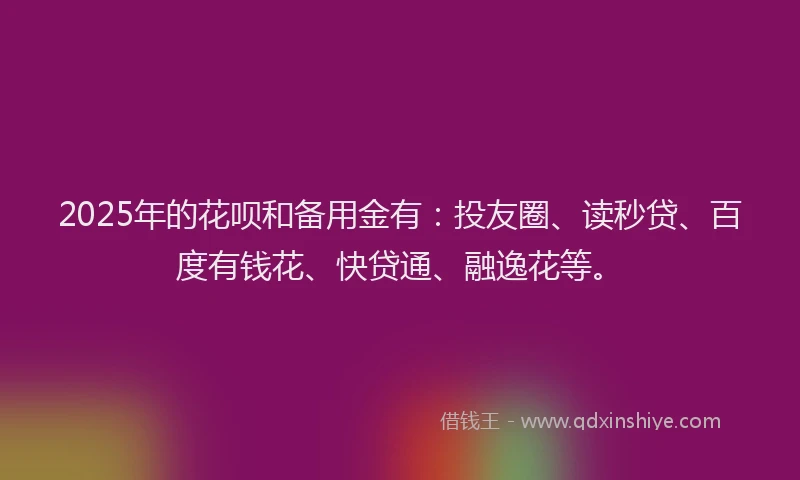 2025年的花呗和备用金有：投友圈、读秒贷、百度有钱花、快贷通、融逸花等。