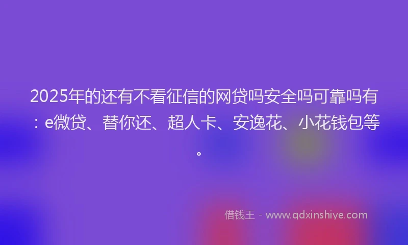 2025年的还有不看征信的网贷吗安全吗可靠吗有：e微贷、替你还、超人卡、安逸花、小花钱包等。