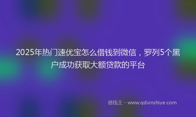 2025年热门速优宝怎么借钱到微信，罗列5个黑户成功获取大额贷款的平台