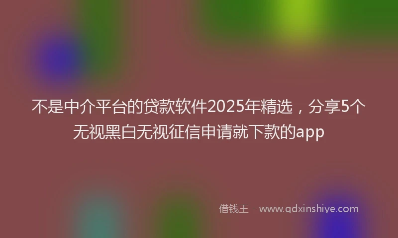 不是中介平台的贷款软件2025年精选，分享5个无视黑白无视征信申请就下款的app