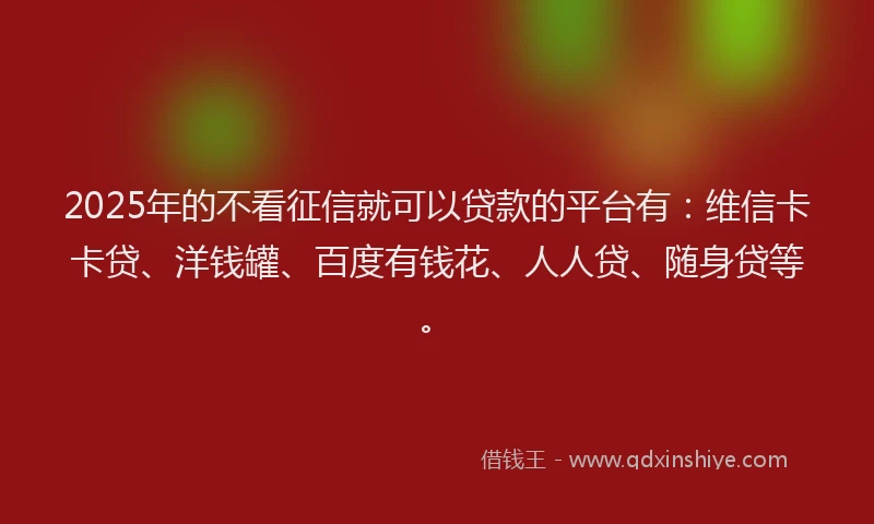 2025年的不看征信就可以贷款的平台有：维信卡卡贷、洋钱罐、百度有钱花、人人贷、随身贷等。