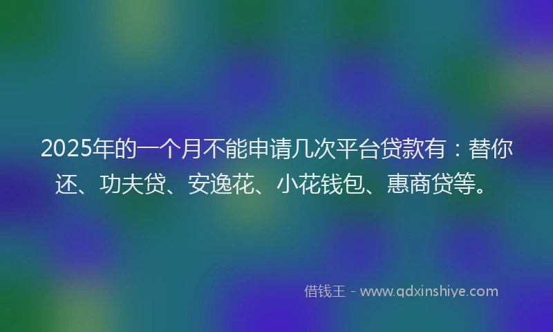 2025年的一个月不能申请几次平台贷款有：替你还、功夫贷、安逸花、小花钱包、惠商贷等。