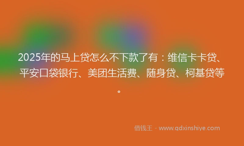 2025年的马上贷怎么不下款了有：维信卡卡贷、平安口袋银行、美团生活费、随身贷、柯基贷等。