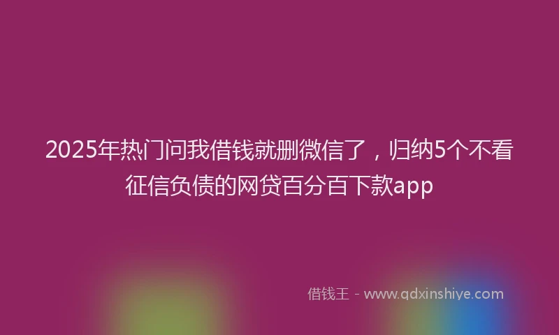 2025年热门问我借钱就删微信了，归纳5个不看征信负债的网贷百分百下款app