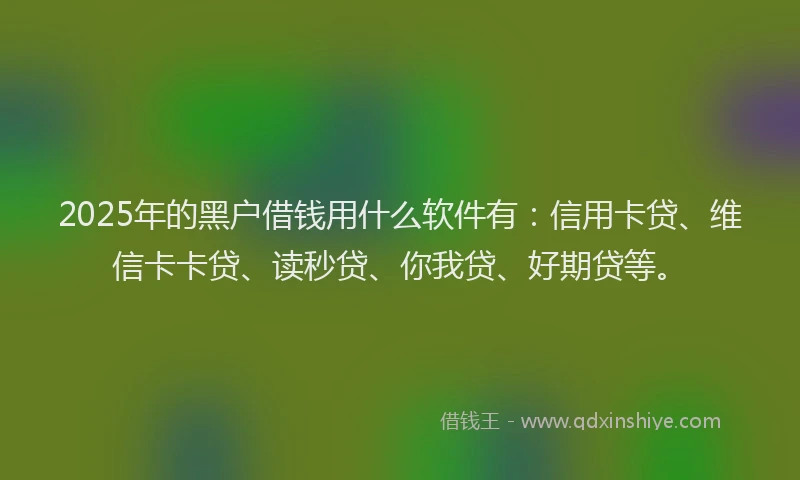 2025年的黑户借钱用什么软件有：信用卡贷、维信卡卡贷、读秒贷、你我贷、好期贷等。