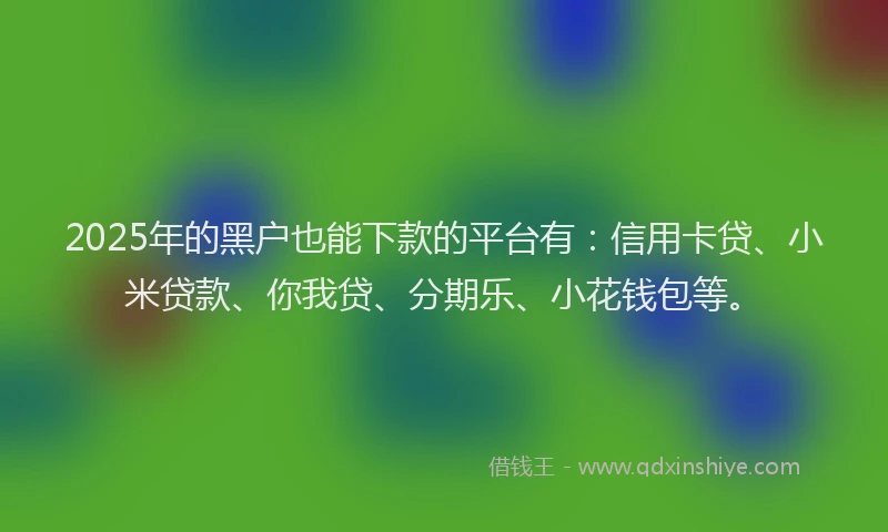 2025年的黑户也能下款的平台有：信用卡贷、小米贷款、你我贷、分期乐、小花钱包等。