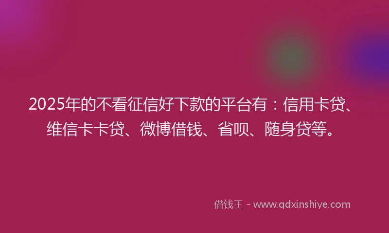 2025年的不看征信好下款的平台有：信用卡贷、维信卡卡贷、微博借钱、省呗、随身贷等。