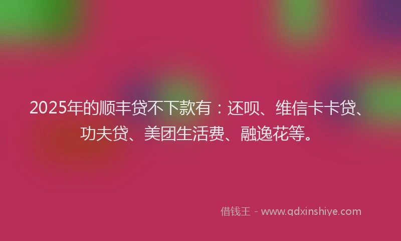 2025年的顺丰贷不下款有：还呗、维信卡卡贷、功夫贷、美团生活费、融逸花等。