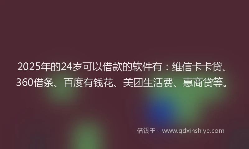 2025年的24岁可以借款的软件有：维信卡卡贷、360借条、百度有钱花、美团生活费、惠商贷等。