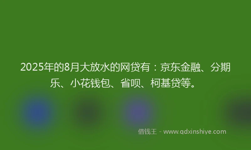 2025年的8月大放水的网贷有：京东金融、分期乐、小花钱包、省呗、柯基贷等。
