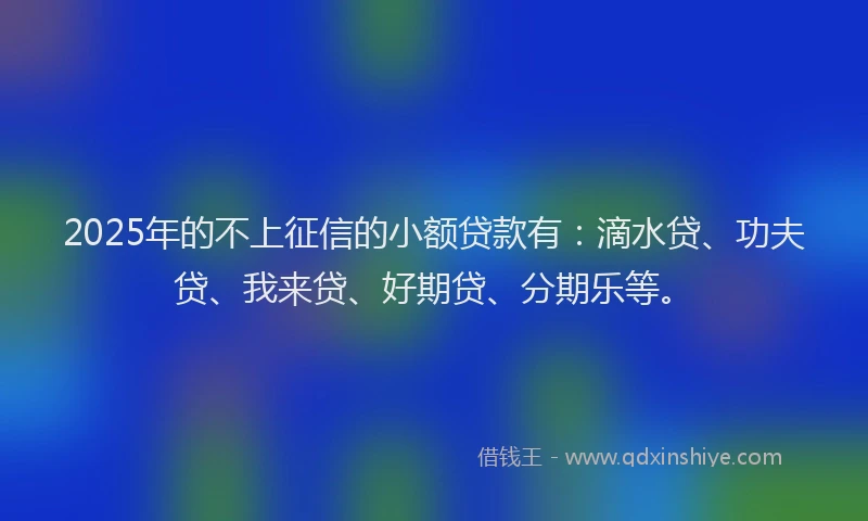 2025年的不上征信的小额贷款有：滴水贷、功夫贷、我来贷、好期贷、分期乐等。