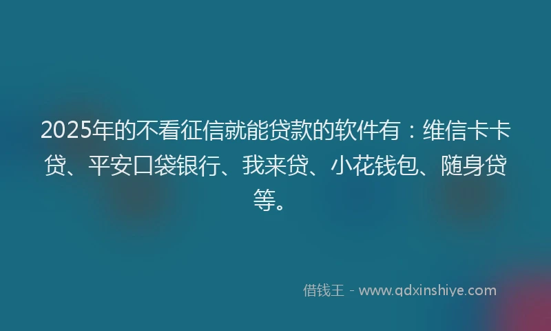 2025年的不看征信就能贷款的软件有：维信卡卡贷、平安口袋银行、我来贷、小花钱包、随身贷等。