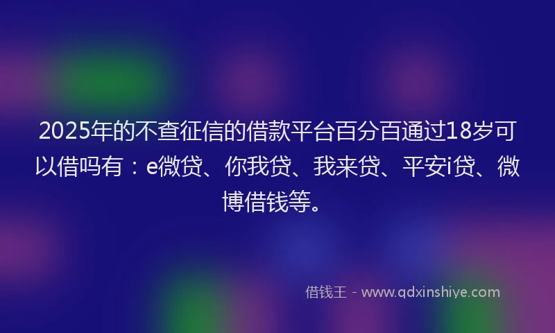 2025年的不查征信的借款平台百分百通过18岁可以借吗有：e微贷、你我贷、我来贷、平安i贷、微博借钱等。
