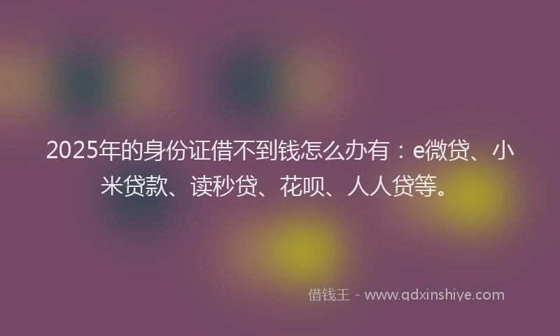 2025年的身份证借不到钱怎么办有：e微贷、小米贷款、读秒贷、花呗、人人贷等。