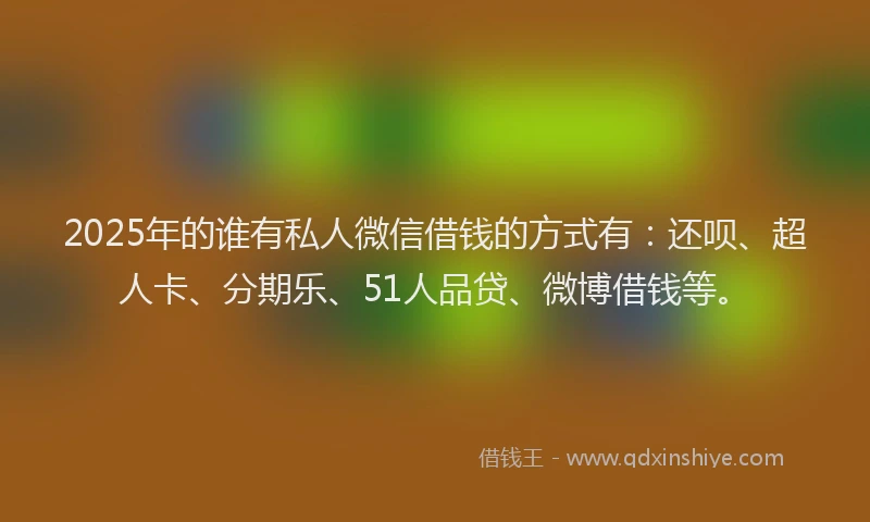 2025年的谁有私人微信借钱的方式有：还呗、超人卡、分期乐、51人品贷、微博借钱等。