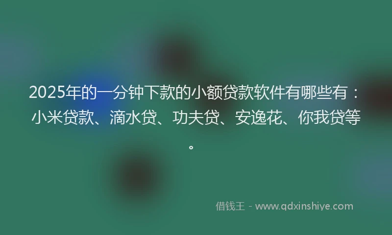 2025年的一分钟下款的小额贷款软件有哪些有：小米贷款、滴水贷、功夫贷、安逸花、你我贷等。