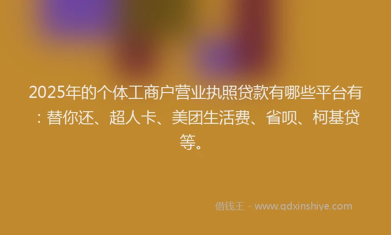 2025年的个体工商户营业执照贷款有哪些平台有：替你还、超人卡、美团生活费、省呗、柯基贷等。