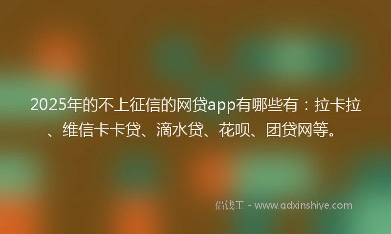 2025年的不上征信的网贷app有哪些有：拉卡拉、维信卡卡贷、滴水贷、花呗、团贷网等。