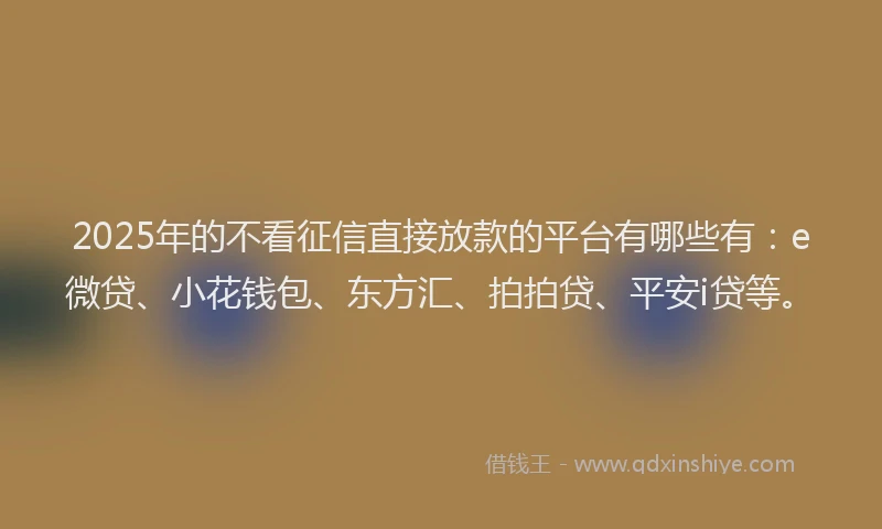 2025年的不看征信直接放款的平台有哪些有：e微贷、小花钱包、东方汇、拍拍贷、平安i贷等。
