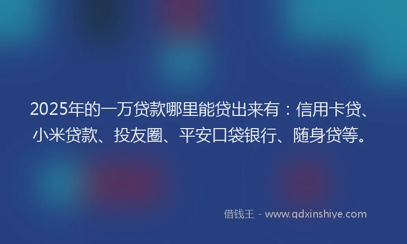 2025年的一万贷款哪里能贷出来有：信用卡贷、小米贷款、投友圈、平安口袋银行、随身贷等。