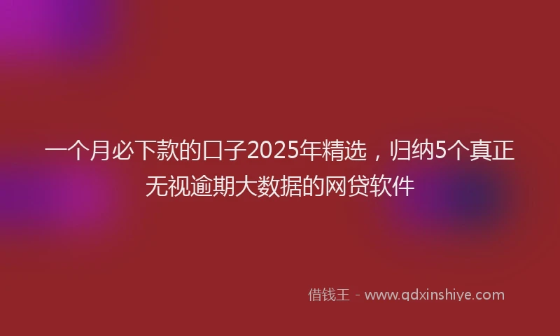 一个月必下款的口子2025年精选，归纳5个真正无视逾期大数据的网贷软件