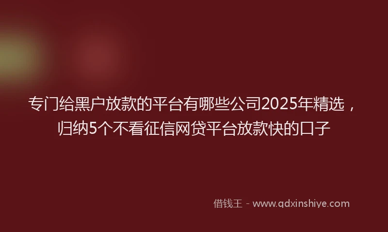 专门给黑户放款的平台有哪些公司2025年精选，归纳5个不看征信网贷平台放款快的口子