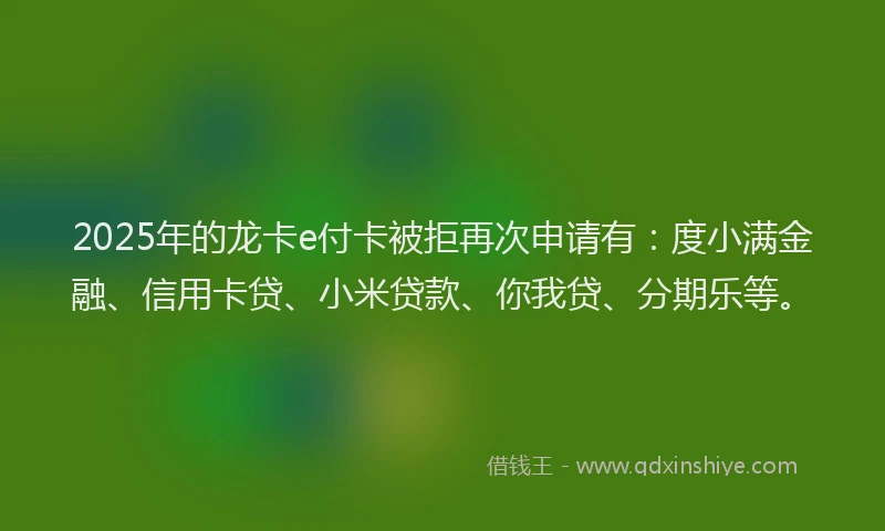 2025年的龙卡e付卡被拒再次申请有：度小满金融、信用卡贷、小米贷款、你我贷、分期乐等。