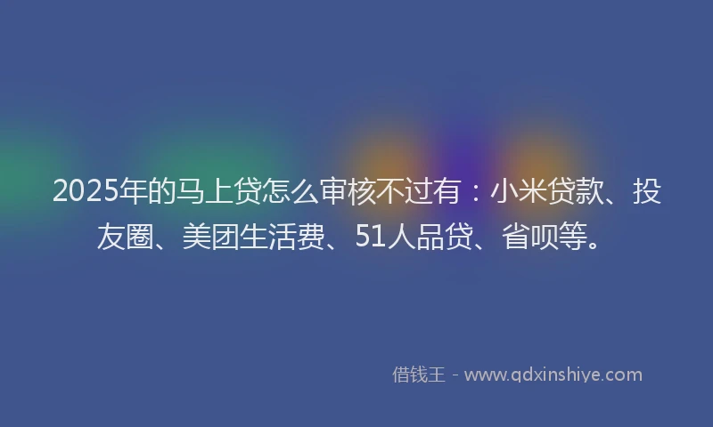 2025年的马上贷怎么审核不过有：小米贷款、投友圈、美团生活费、51人品贷、省呗等。