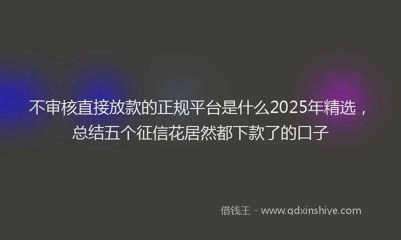 不审核直接放款的正规平台是什么2025年精选，总结五个征信花居然都下款了的口子