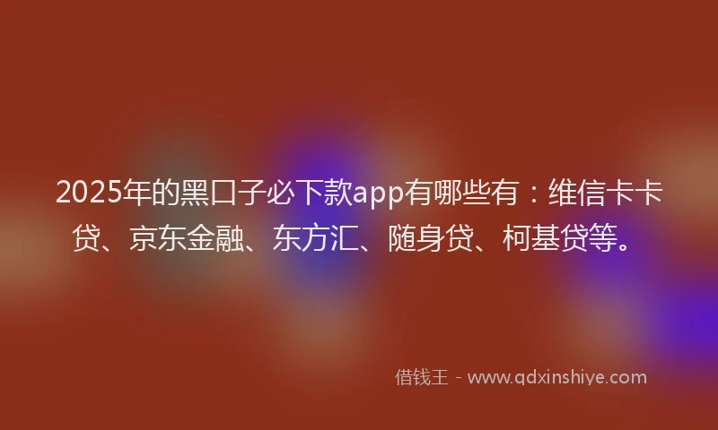 2025年的黑口子必下款app有哪些有：维信卡卡贷、京东金融、东方汇、随身贷、柯基贷等。
