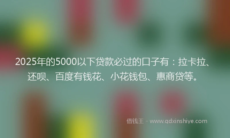 2025年的5000以下贷款必过的口子有：拉卡拉、还呗、百度有钱花、小花钱包、惠商贷等。