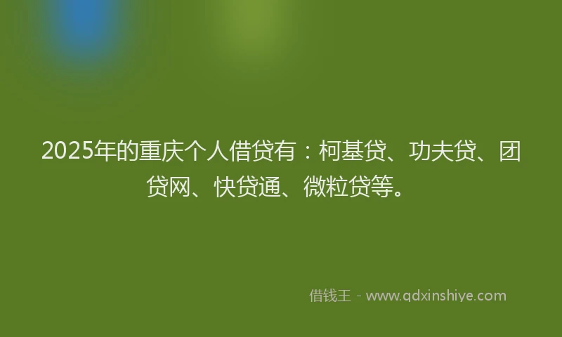 2025年的重庆个人借贷有：柯基贷、功夫贷、团贷网、快贷通、微粒贷等。