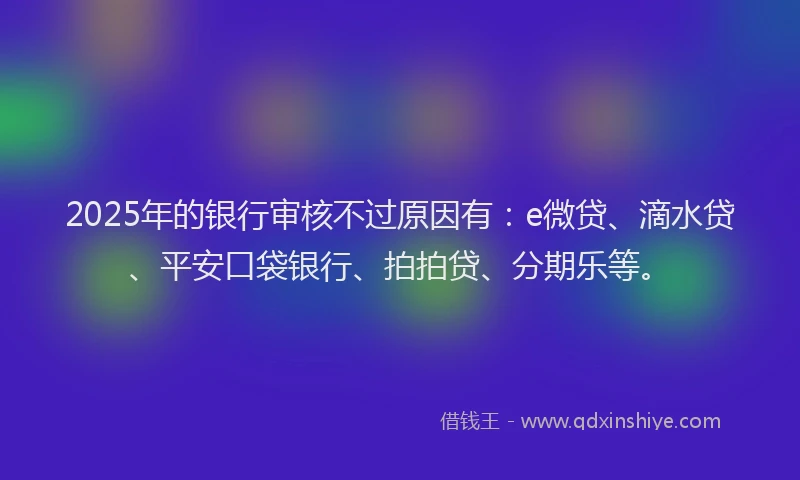 2025年的银行审核不过原因有：e微贷、滴水贷、平安口袋银行、拍拍贷、分期乐等。
