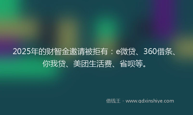2025年的财智金邀请被拒有：e微贷、360借条、你我贷、美团生活费、省呗等。
