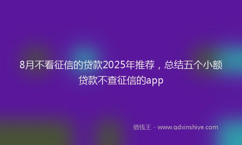 8月不看征信的贷款2025年推荐，总结五个小额贷款不查征信的app