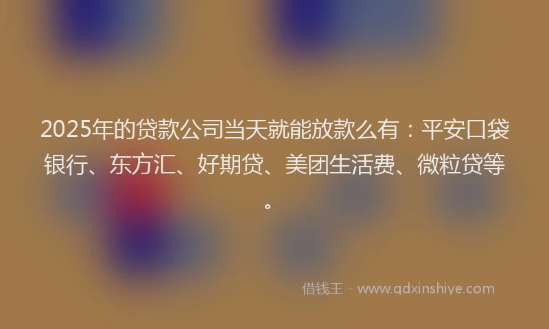 2025年的贷款公司当天就能放款么有：平安口袋银行、东方汇、好期贷、美团生活费、微粒贷等。