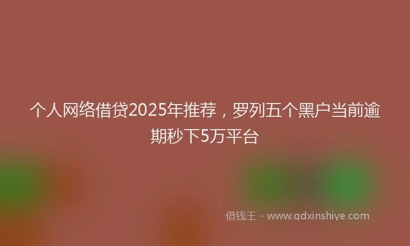 个人网络借贷2025年推荐，罗列五个黑户当前逾期秒下5万平台