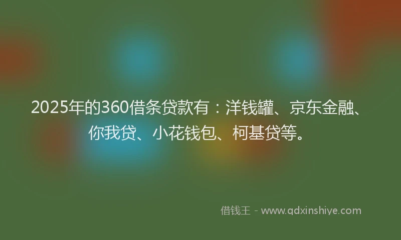 2025年的360借条贷款有：洋钱罐、京东金融、你我贷、小花钱包、柯基贷等。